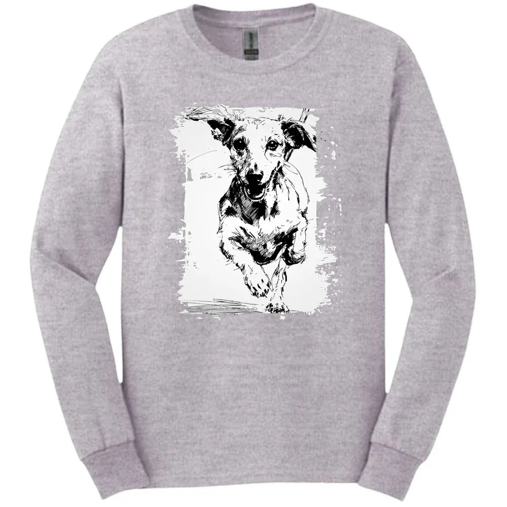 Dachshund - Running Dog Long Sleeve Tee - Sport Grey