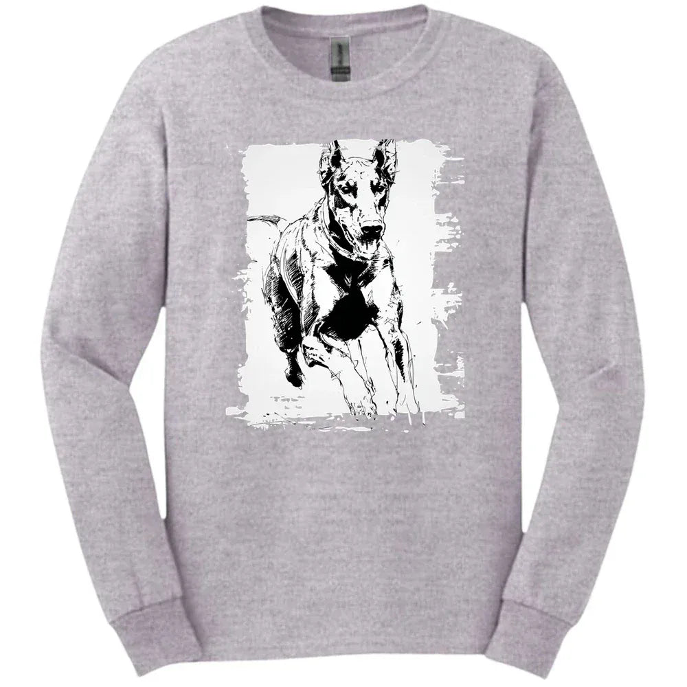 Doberman - Running Dog Long Sleeve Tee - Sport Grey