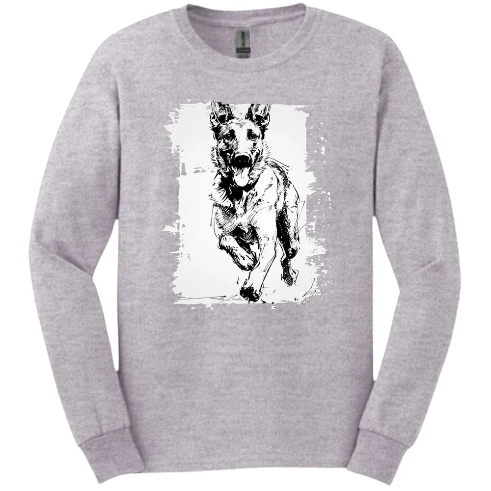 Dutch Shepherd - Running Dog Long Sleeve Tee - Sport Grey