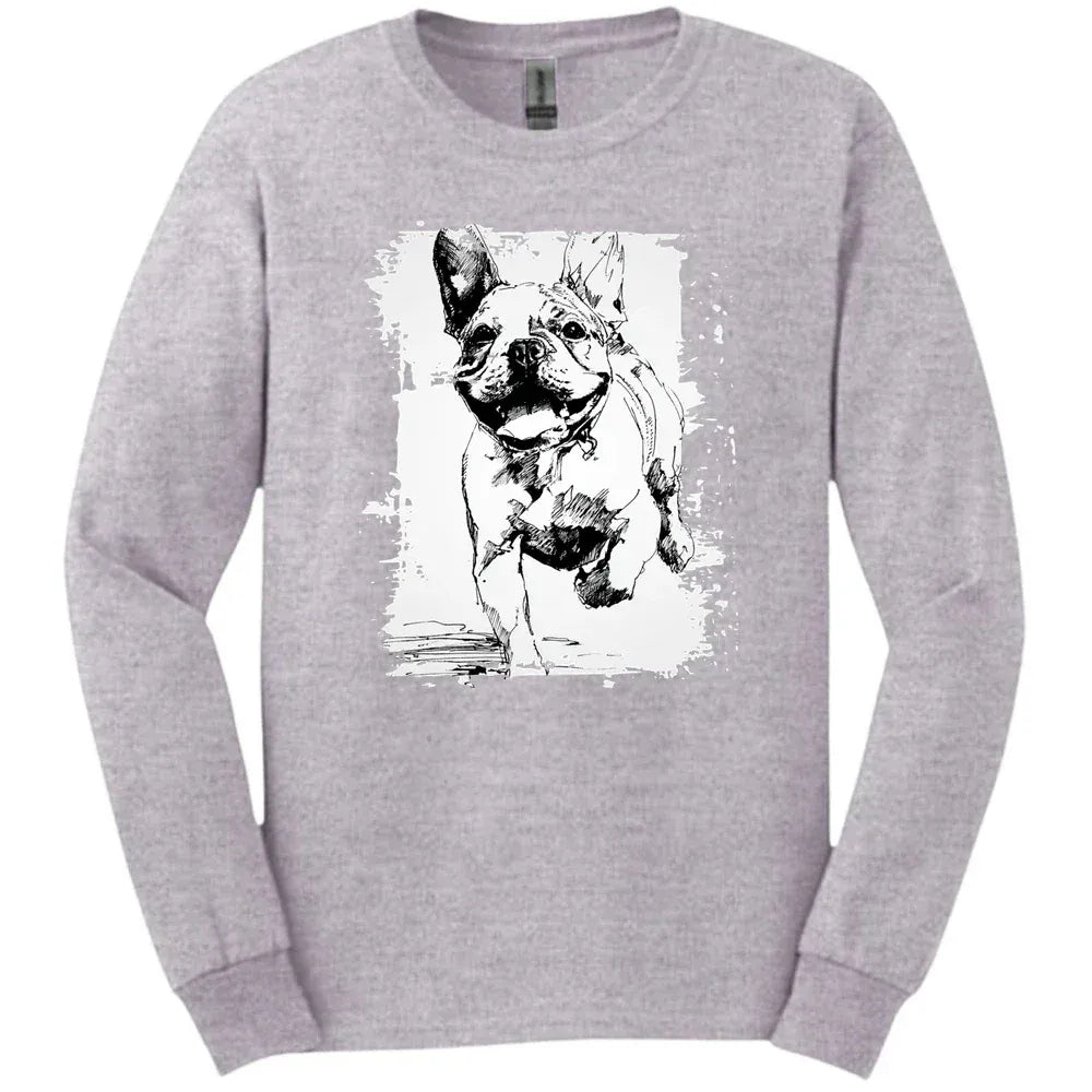 French Bulldog - Running Dog Long Sleeve Tee - Sport Grey