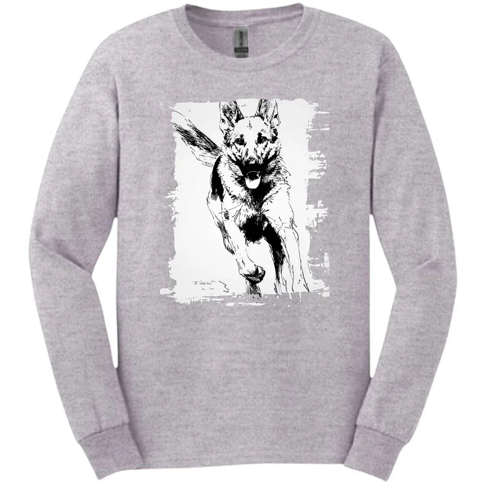 German Shepherd - Running Dog Long Sleeve Tee - Sport Grey