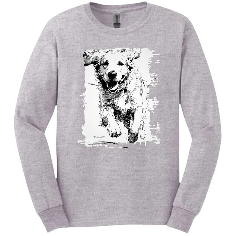Golden Retriever - Running Dog Long Sleeve Tee - Sport Grey