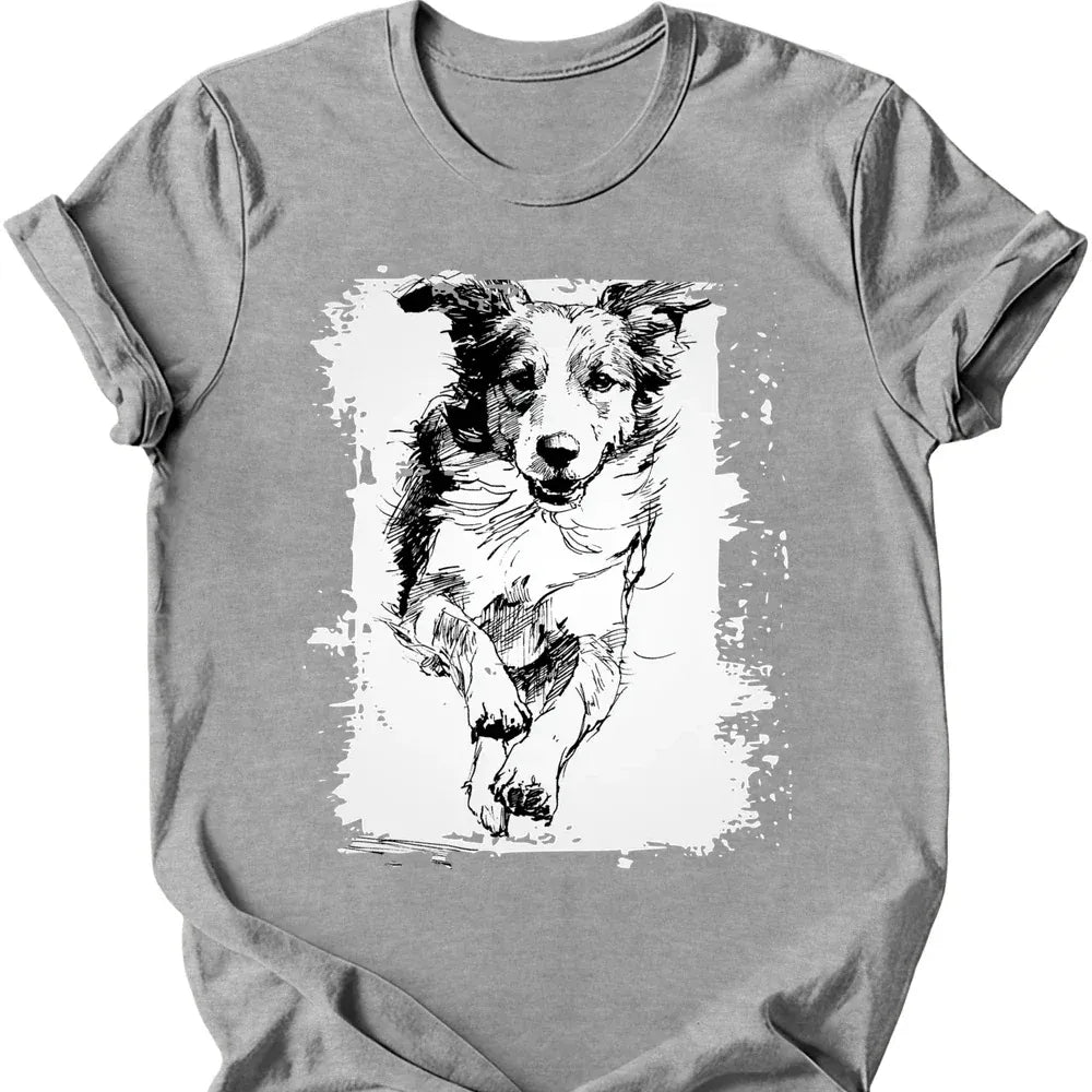 Brittany - Running Dog T-Shirt - Sport Grey