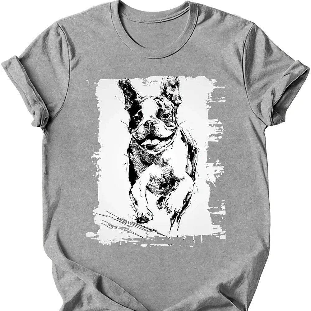 Boston Terrier - Running Dog T-Shirt - Sport Grey