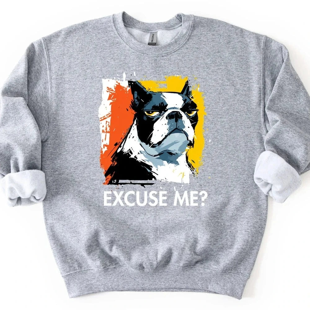 Boston Terrier - Excuse Me Dog Sweater - Sport Grey