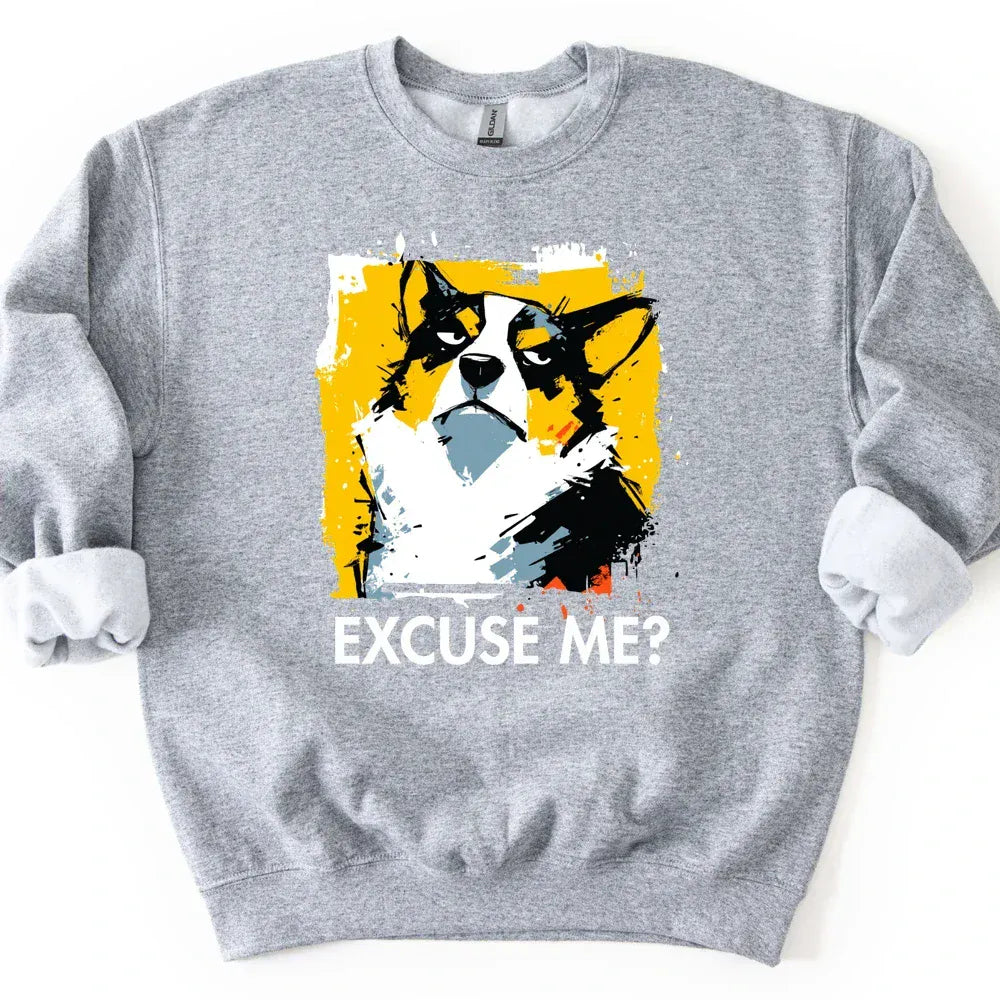 Corgi - Excuse Me Dog Sweater - Sport Grey