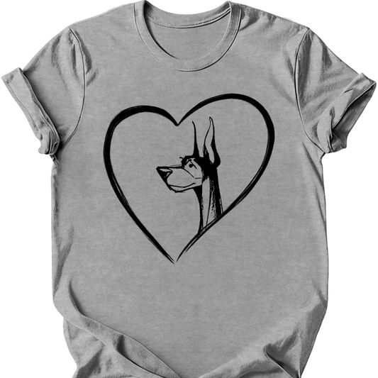 Doberman - Heart Dog T-Shirt - Sport Grey