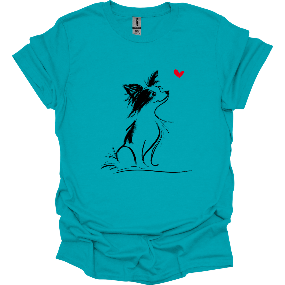 Papillon - Sketch Dog T-Shirt - Tropical Blue