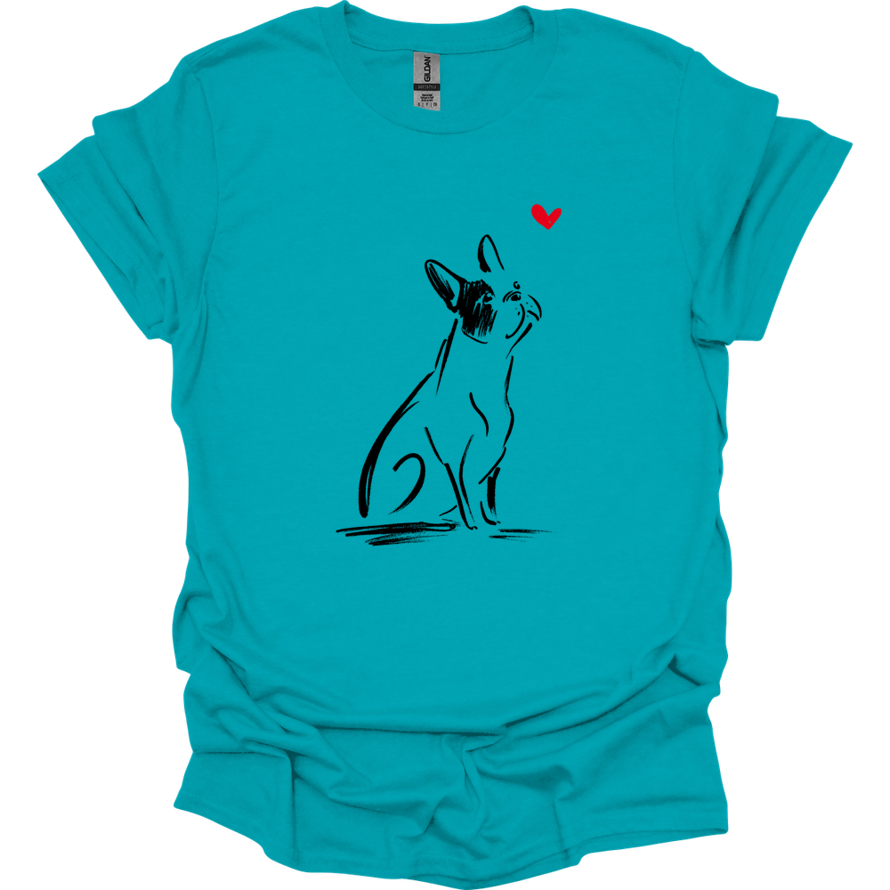 Boston Terrier - Sketch Dog T-Shirt - Tropical Blue