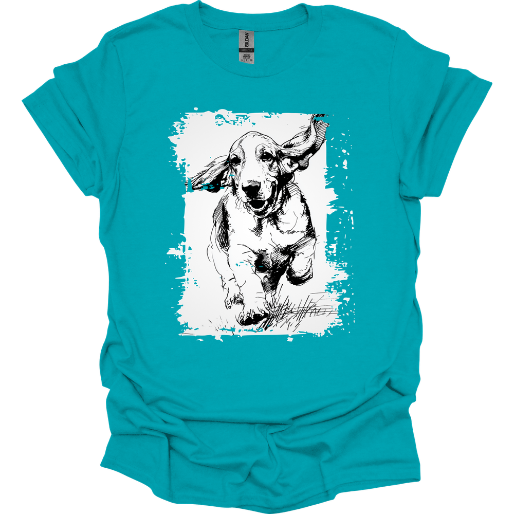 Basset Hound - Running Dog T-Shirt - Tropical Blue