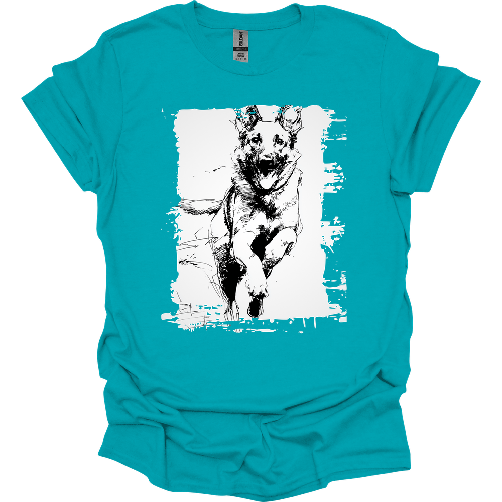 Belgian Malinois - Running Dog T-Shirt - Tropical Blue