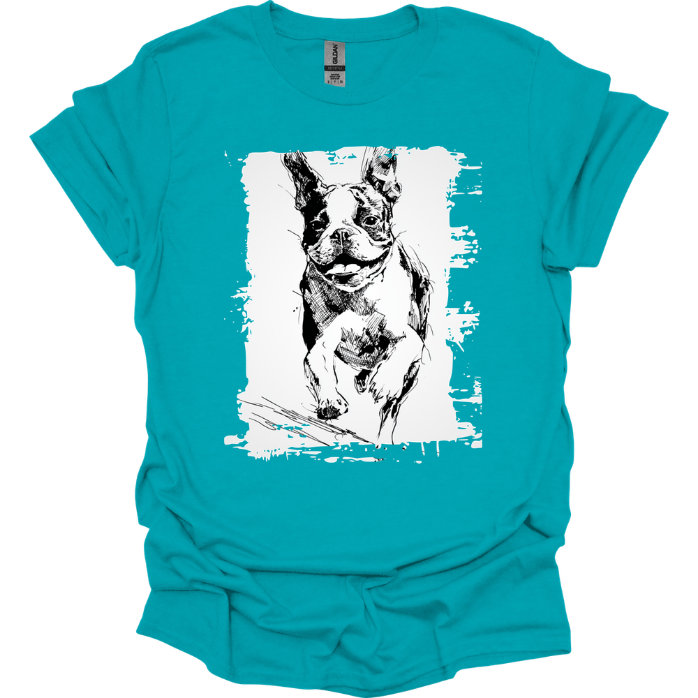 Boston Terrier - Running Dog T-Shirt - Tropical Blue