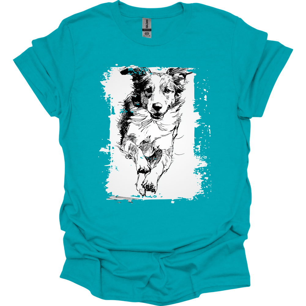 Brittany - Running Dog T-Shirt - Tropical Blue