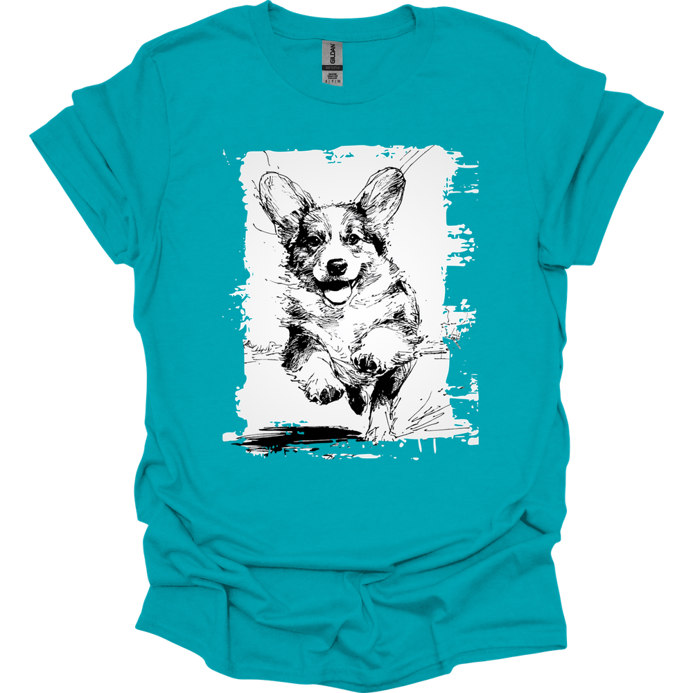 Corgi - Running Dog T-Shirt - Tropical Blue