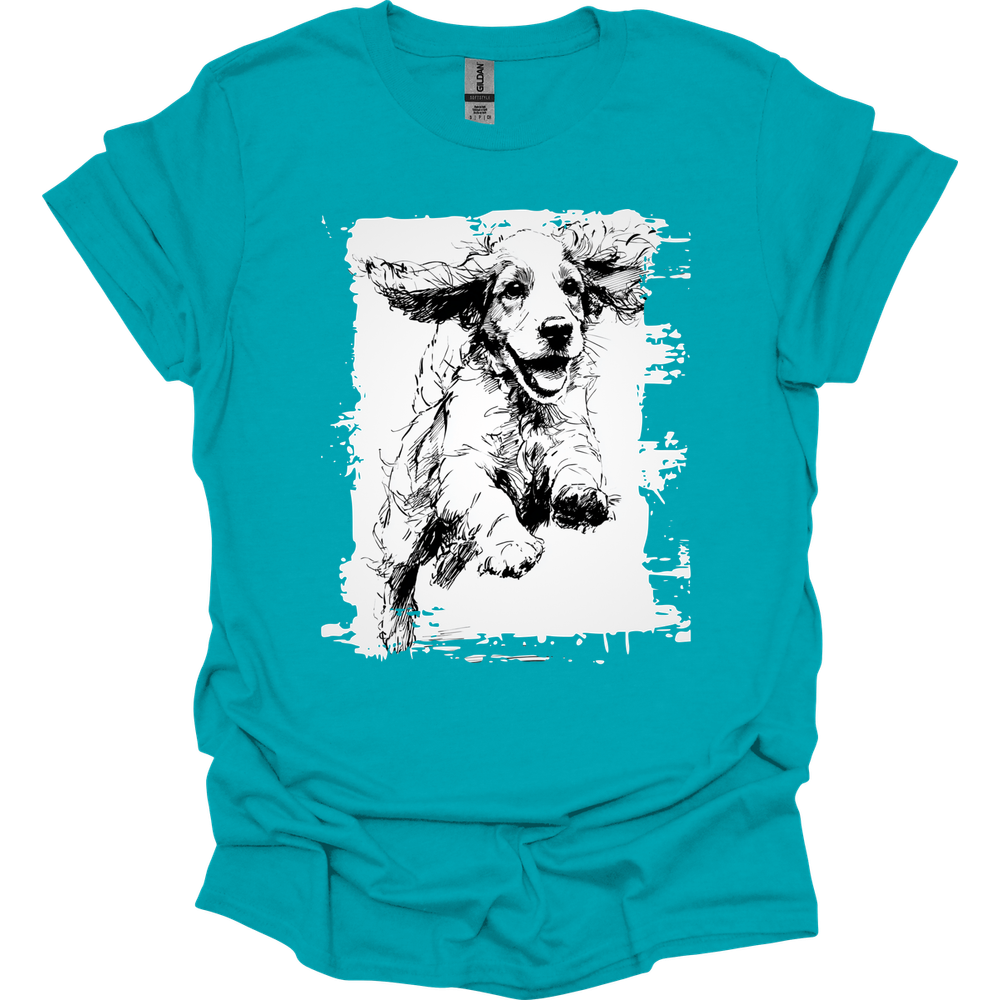 Cocker Spaniel - Running Dog T-Shirt - Tropical Blue
