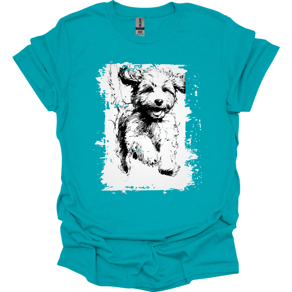 Cavapoo - Running Dog T-Shirt - Tropical Blue