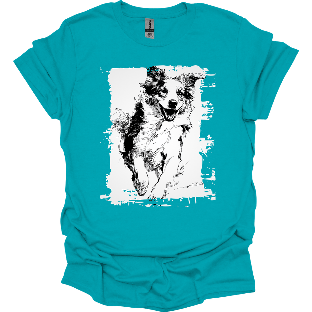 Australian Shepherd - Running Dog T-Shirt - Tropical Blue