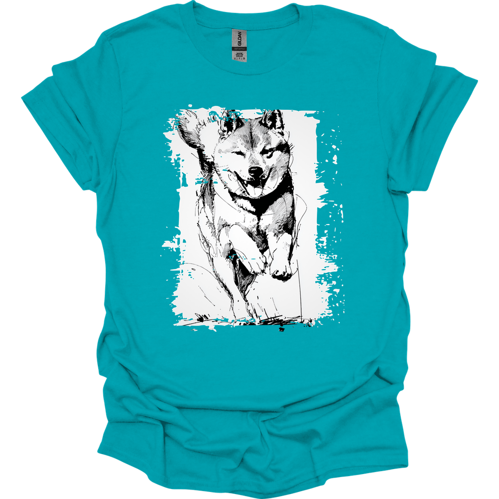 Shiba Inu - Running Dog T-Shirt - Tropical Blue