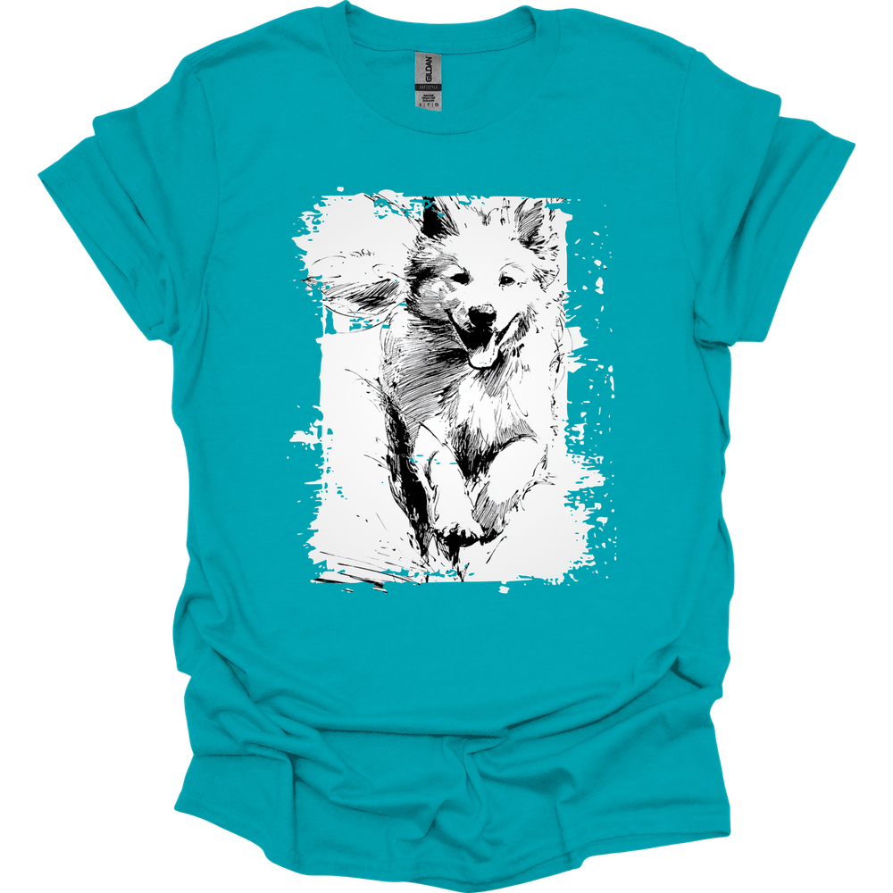 Samoyed - Running Dog T-Shirt - Tropical Blue