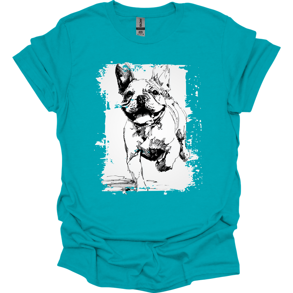 French Bulldog - Running Dog T-Shirt - Tropical Blue