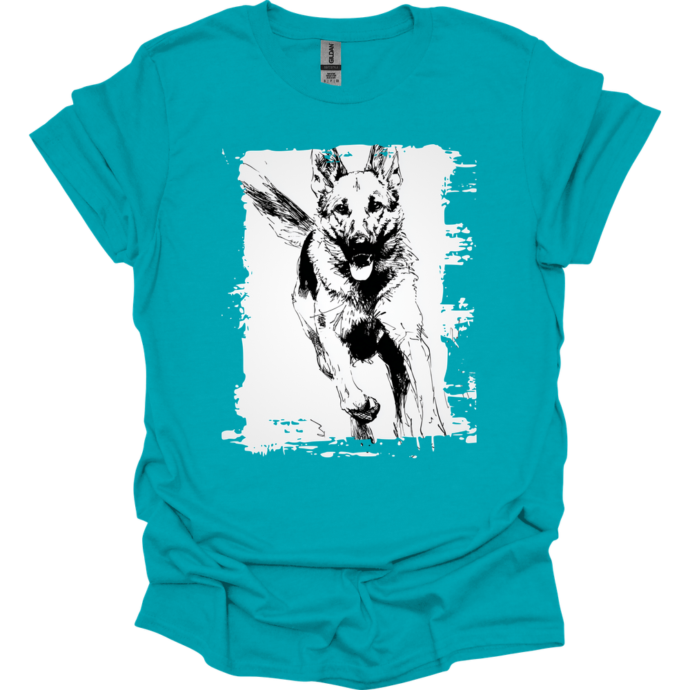 German Shepherd - Running Dog T-Shirt - Tropical Blue