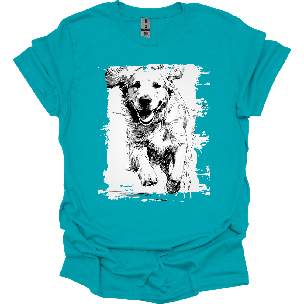 Golden Retriever - Running Dog T-Shirt - Tropical Blue
