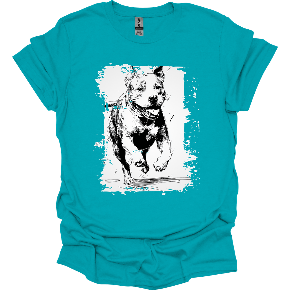 Pitbull - Running Dog T-Shirt - Tropical Blue