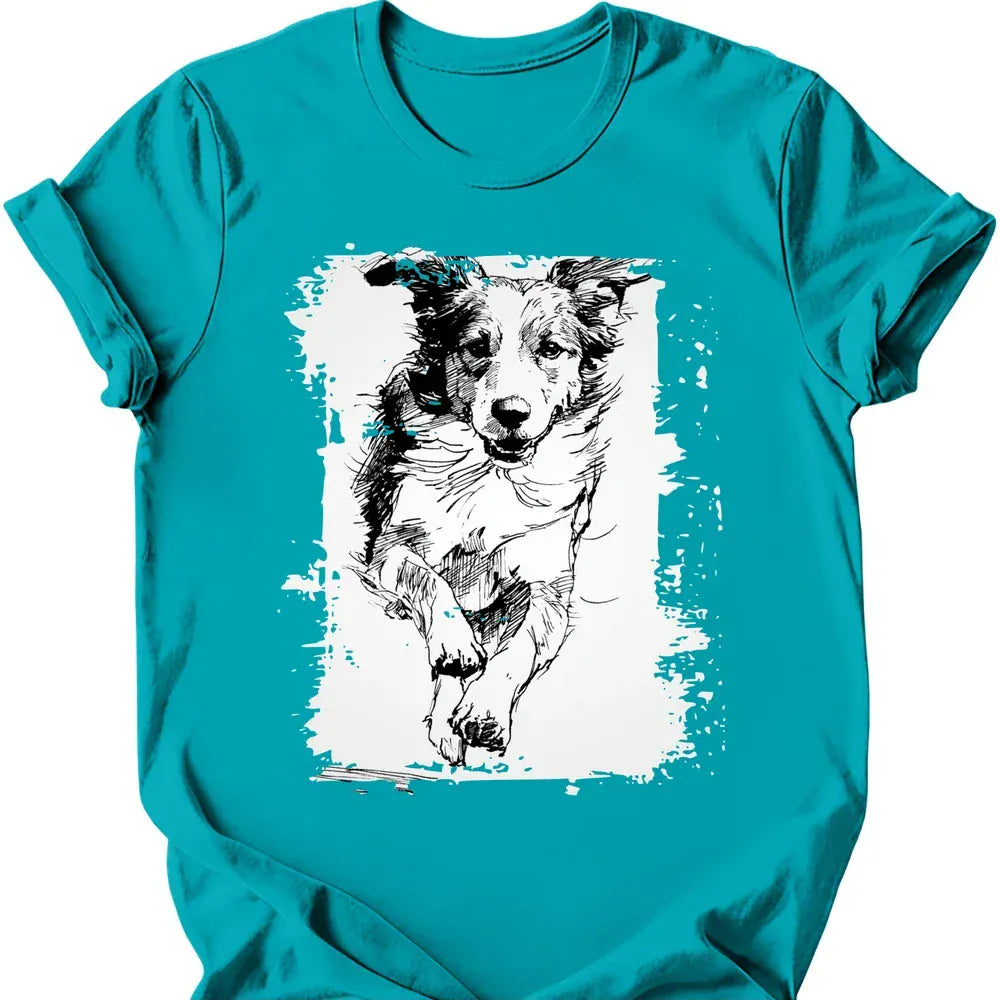Brittany - Running Dog T-Shirt - Tropical Blue