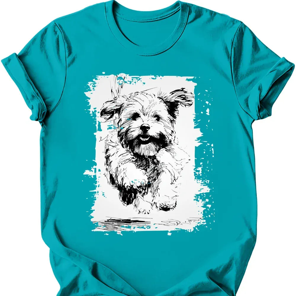 Havanese - Running Dog T-Shirt - Tropical Blue