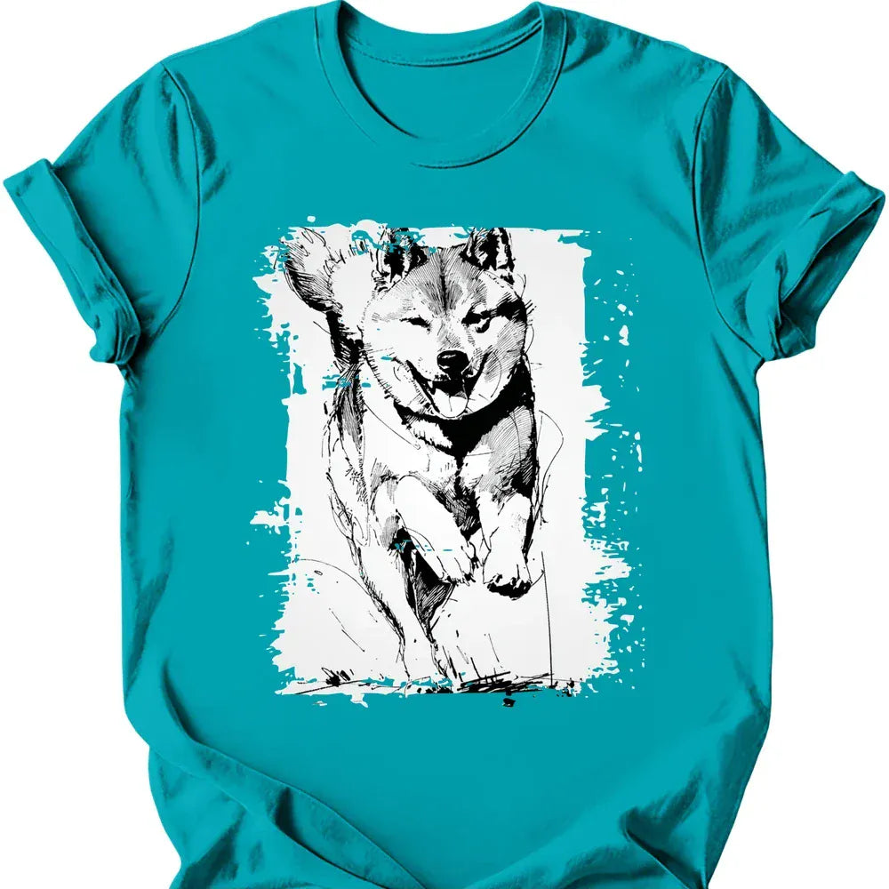 Shiba Inu - Running Dog T-Shirt - Tropical Blue