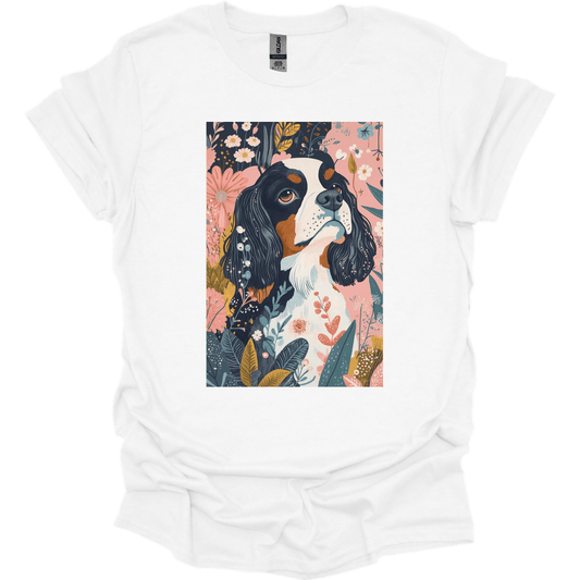Cavalier King Charles Spaniel - Boho Dog T-Shirt - White