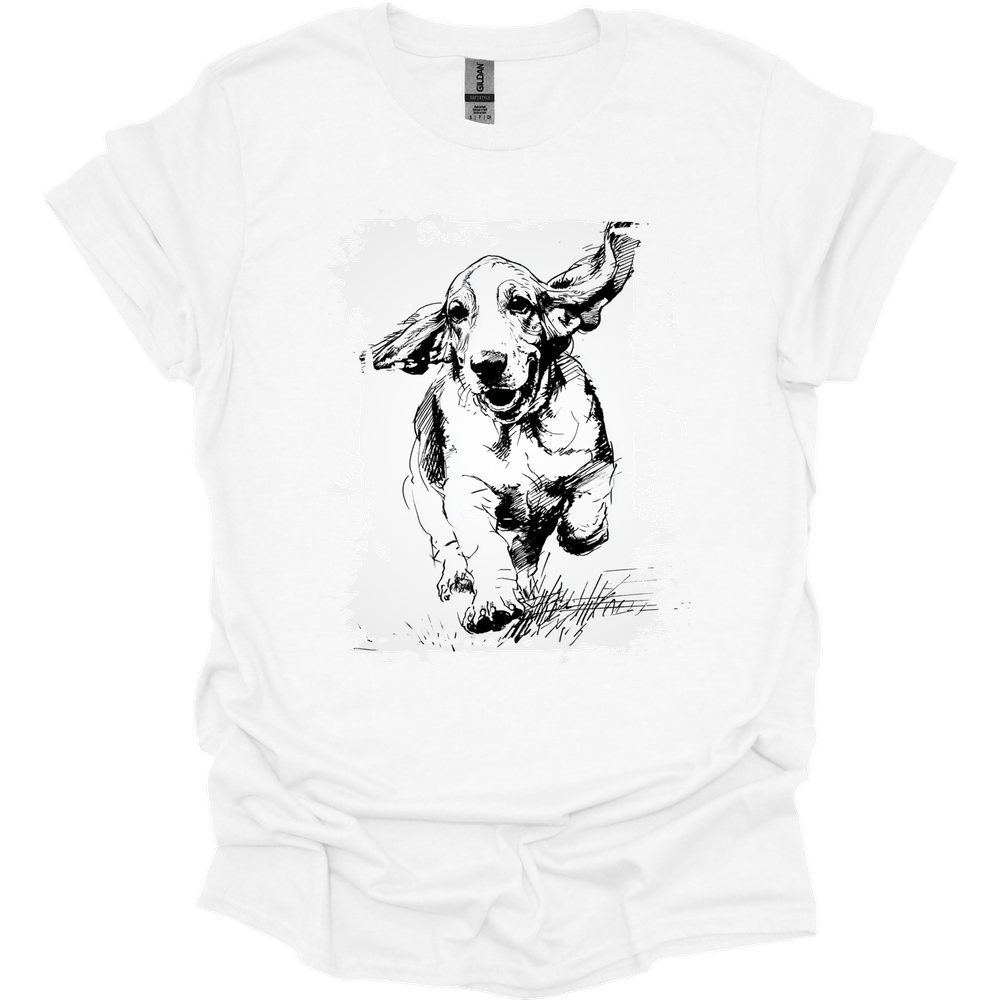 Basset Hound - Running Dog T-Shirt - White