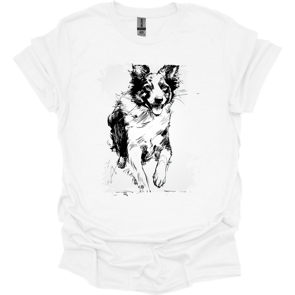 Border Collie - Running Dog T-Shirt - White