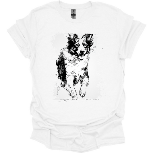 Border Collie - Running Dog T-Shirt - White