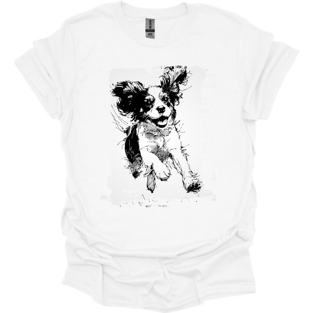 Cavalier King Charles Spaniel - Running Dog T-Shirt - White