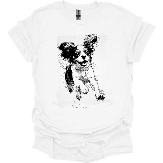 Cavalier King Charles Spaniel - Running Dog T-Shirt - White