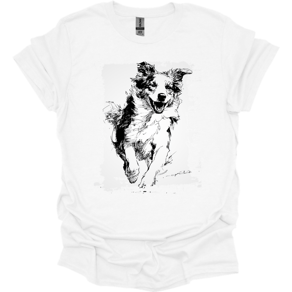 Australian Shepherd - Running Dog T-Shirt - White