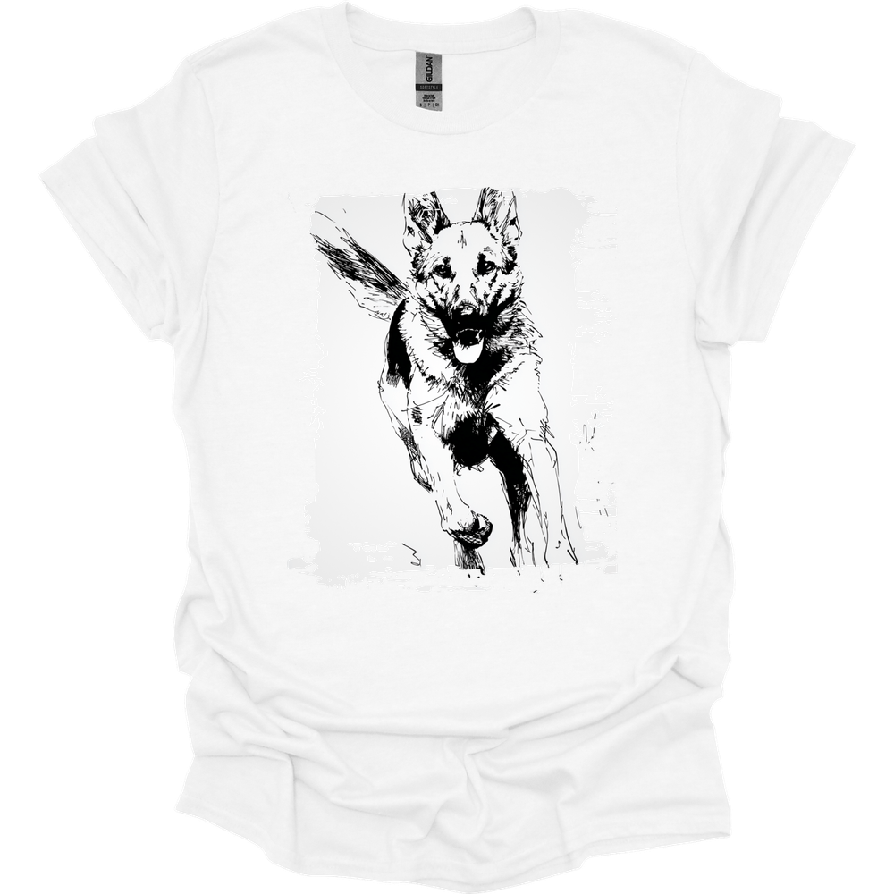 German Shepherd - Running Dog T-Shirt - White