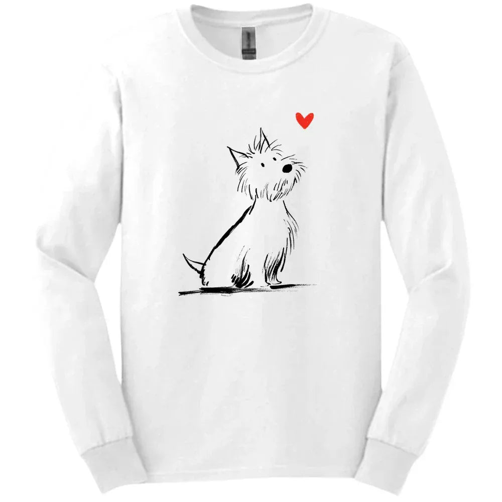 West Highland White Terrier - Sketch Dog Long Sleeve Tee - White