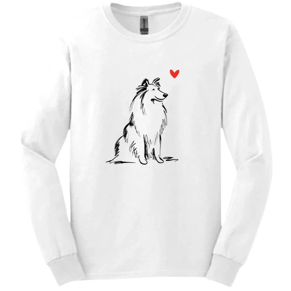 Shetland Sheepdog - Sketch Dog Long Sleeve Tee - White