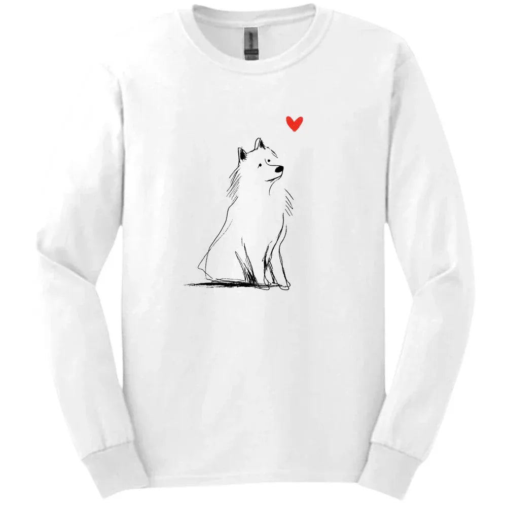 Samoyed - Sketch Dog Long Sleeve Tee - White