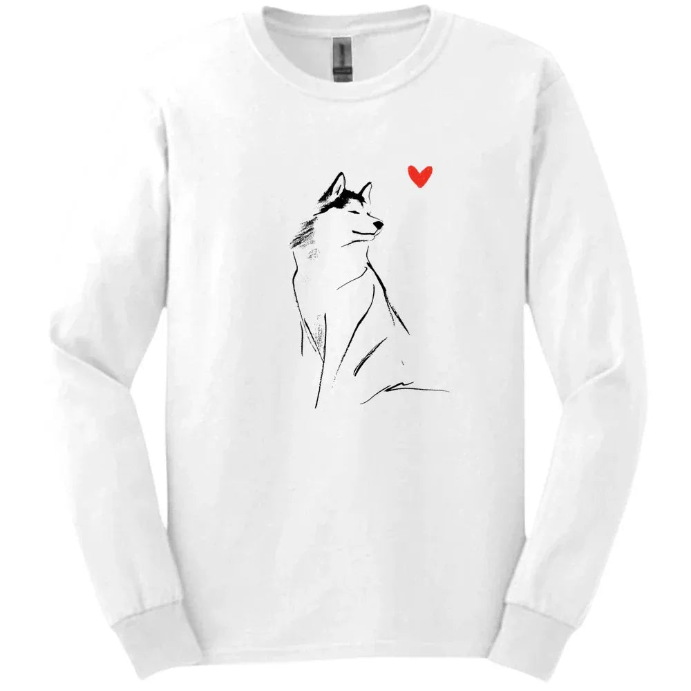Siberian Husky - Sketch Dog Long Sleeve Tee - White