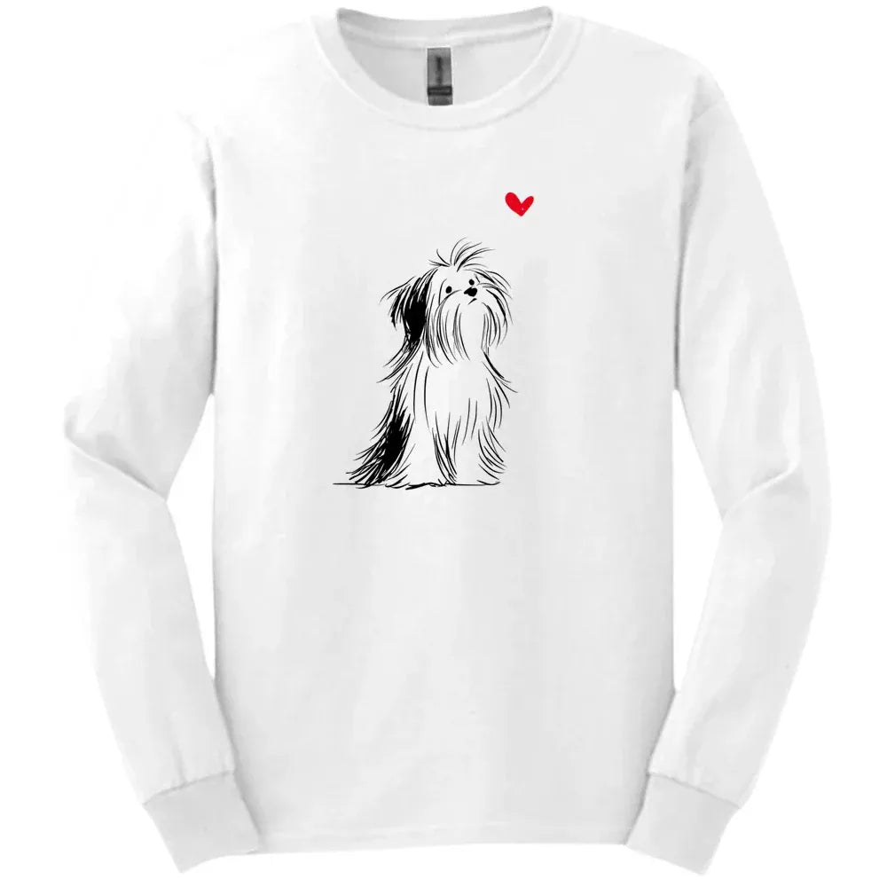Shih Tzu - Sketch Dog Long Sleeve Tee - White