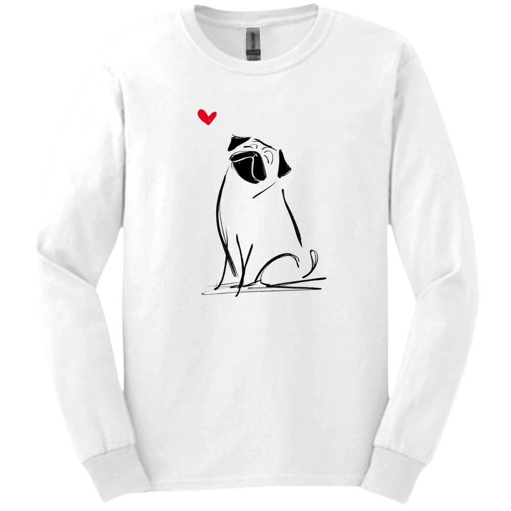 Pug - Sketch Dog Long Sleeve Tee - White