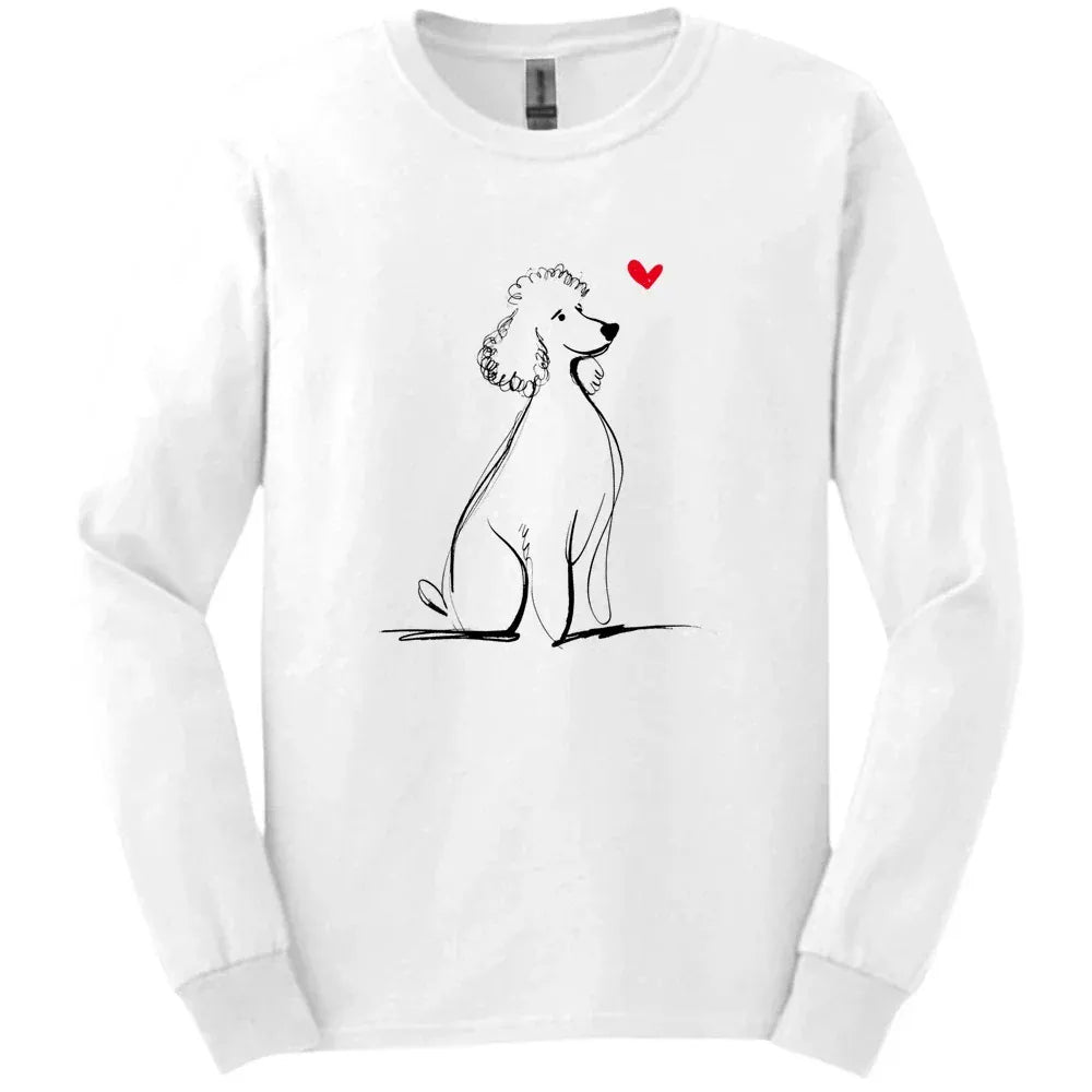 Poodle - Sketch Dog Long Sleeve Tee - White