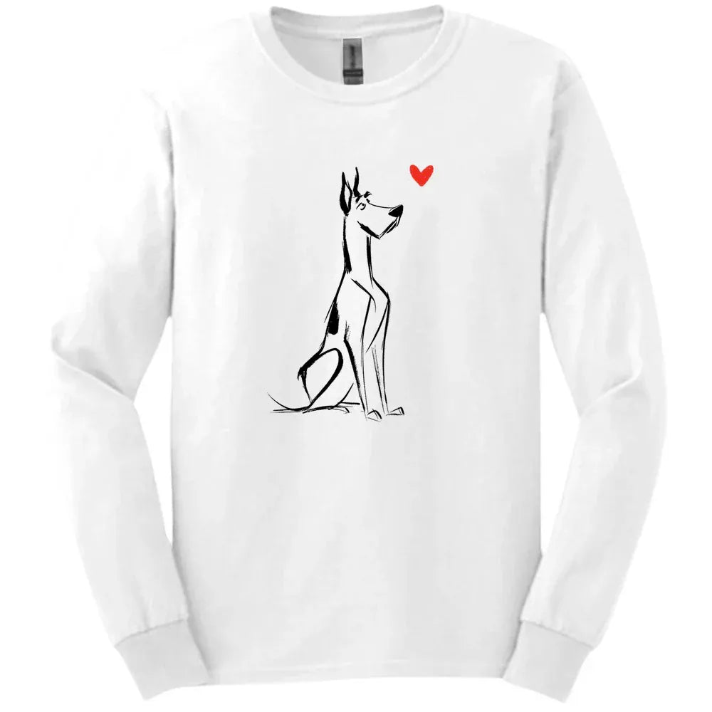 Great Dane - Sketch Dog Long Sleeve Tee - White
