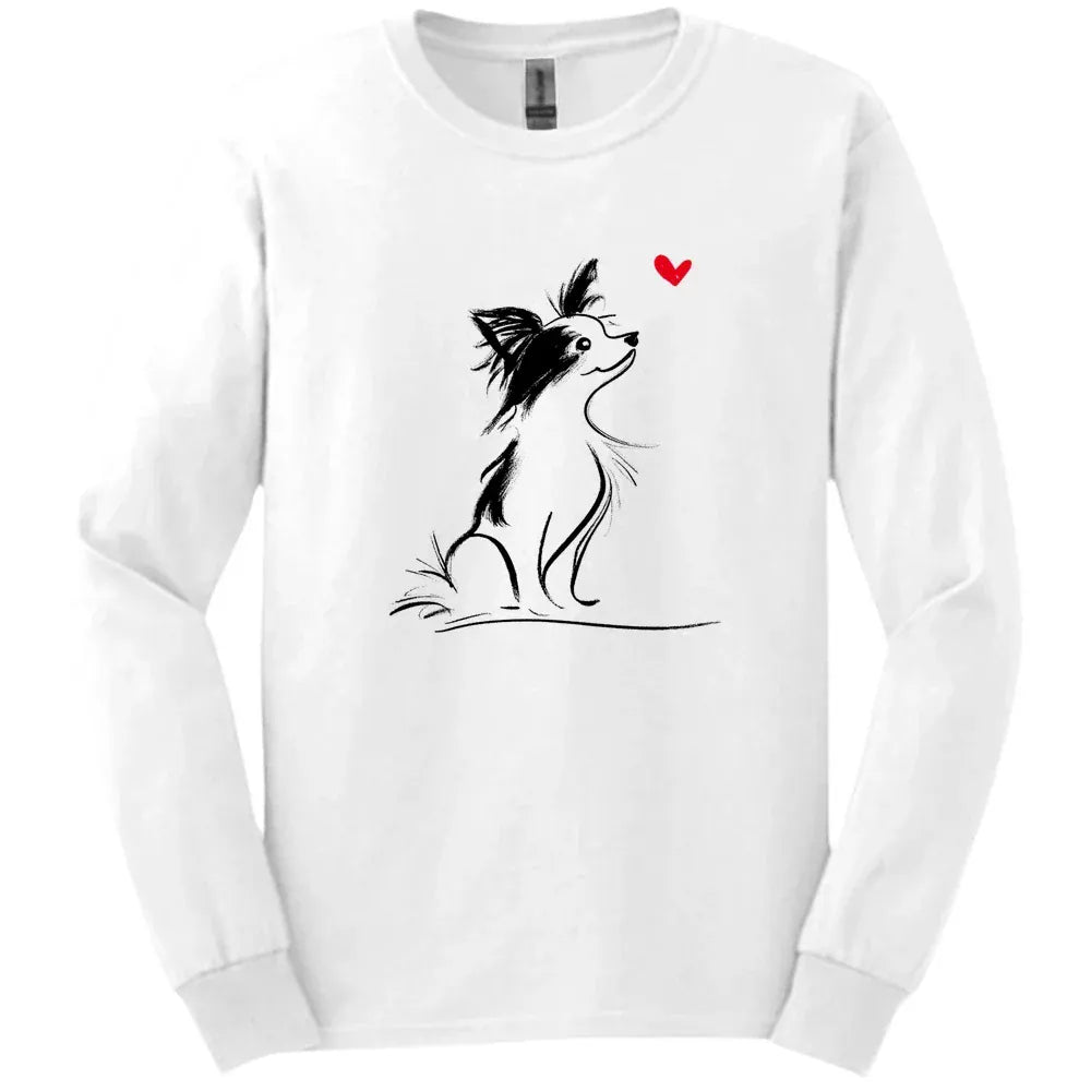 Papillon - Sketch Dog Long Sleeve Tee - White