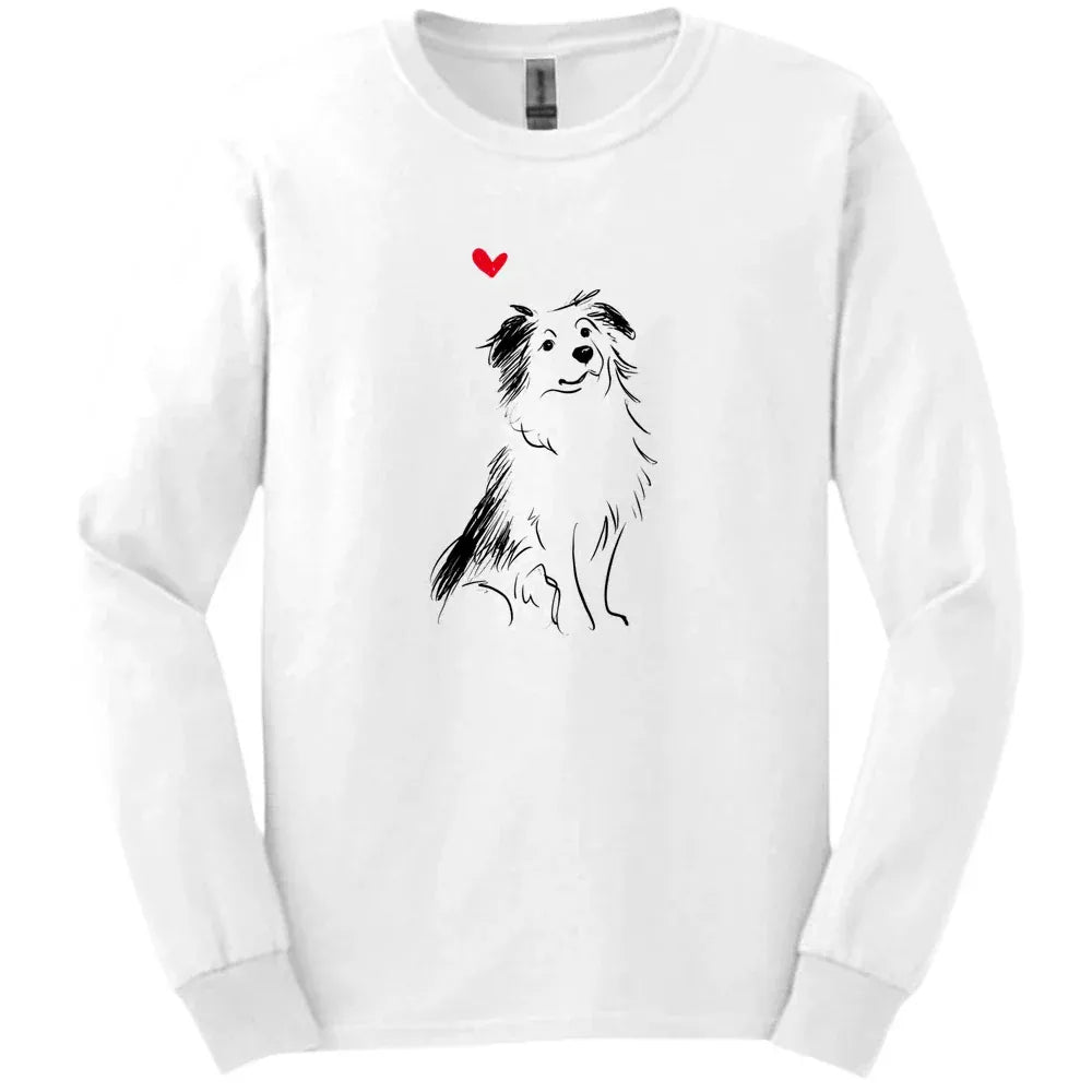 Miniature American Shepherd - Sketch Dog Long Sleeve Tee - White