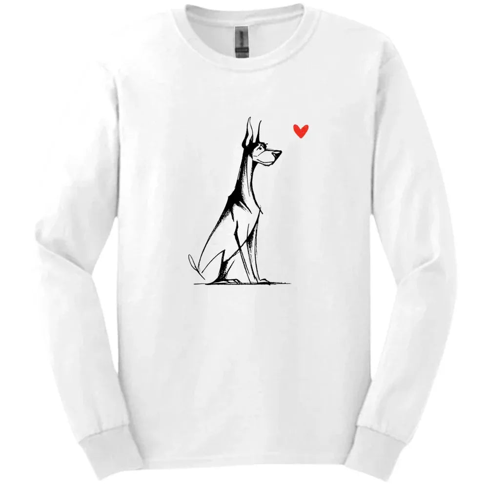 Doberman - Sketch Dog Long Sleeve Tee - White