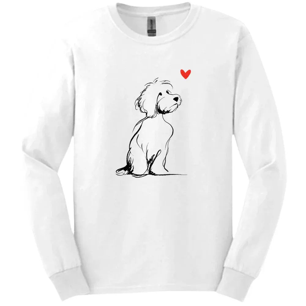 Cavapoo - Sketch Dog Long Sleeve Tee - White